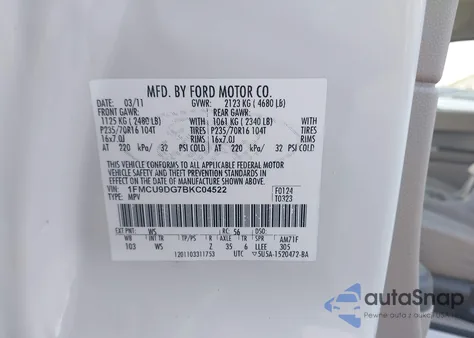 2011 Ford Escape Xlt from USA, damaged, VIN 1FMCU9DG7BKC04522